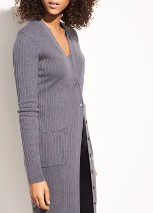 Vince Gray Mixed Rib Long Button Cashmere Cardigan