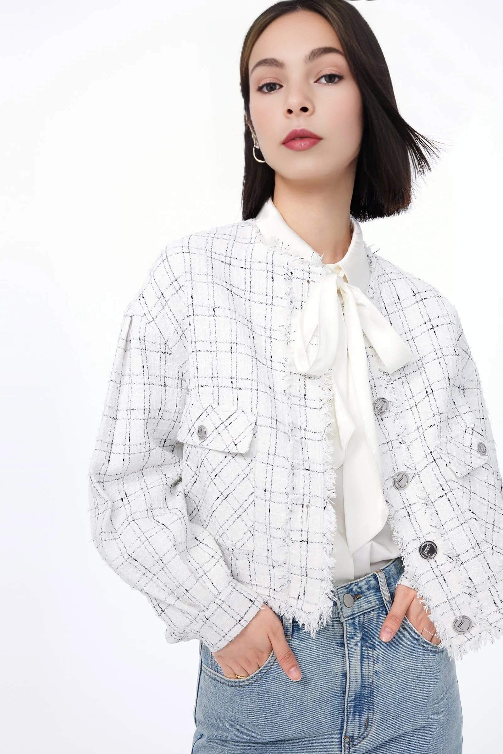 Vintage Plaid Short-Length Jacket