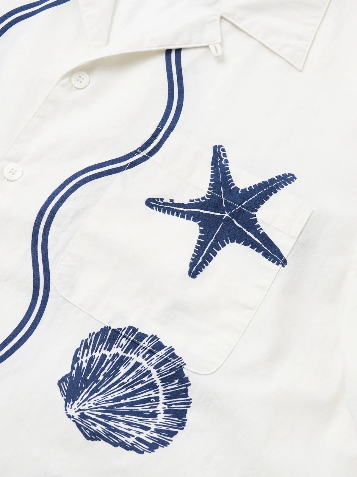 Vintage Style Marine Life Cotton Camp Shirt