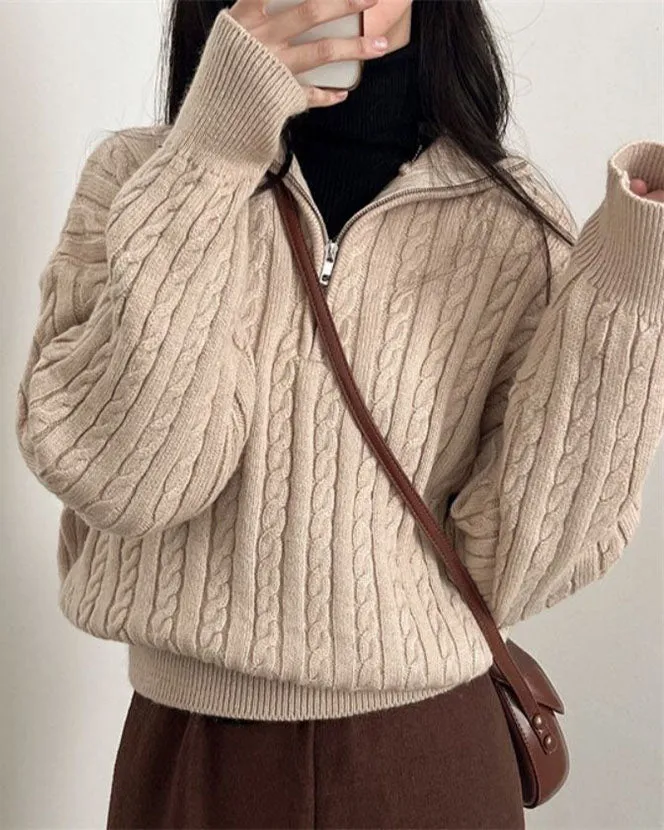 Vintage turtleneck zippered twist knit pullover