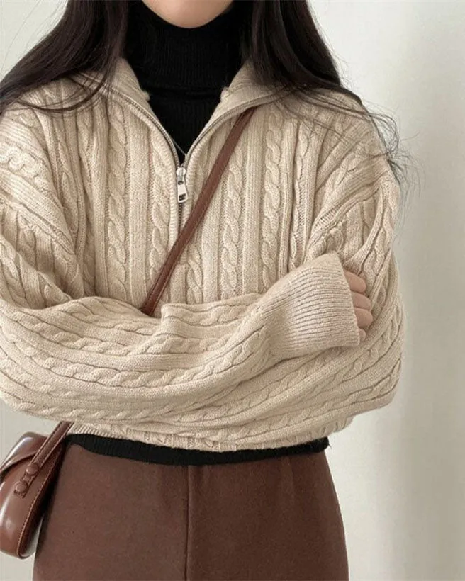 Vintage turtleneck zippered twist knit pullover