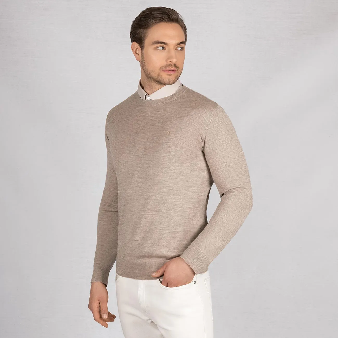 Wool Pullover Light Round Neck Men