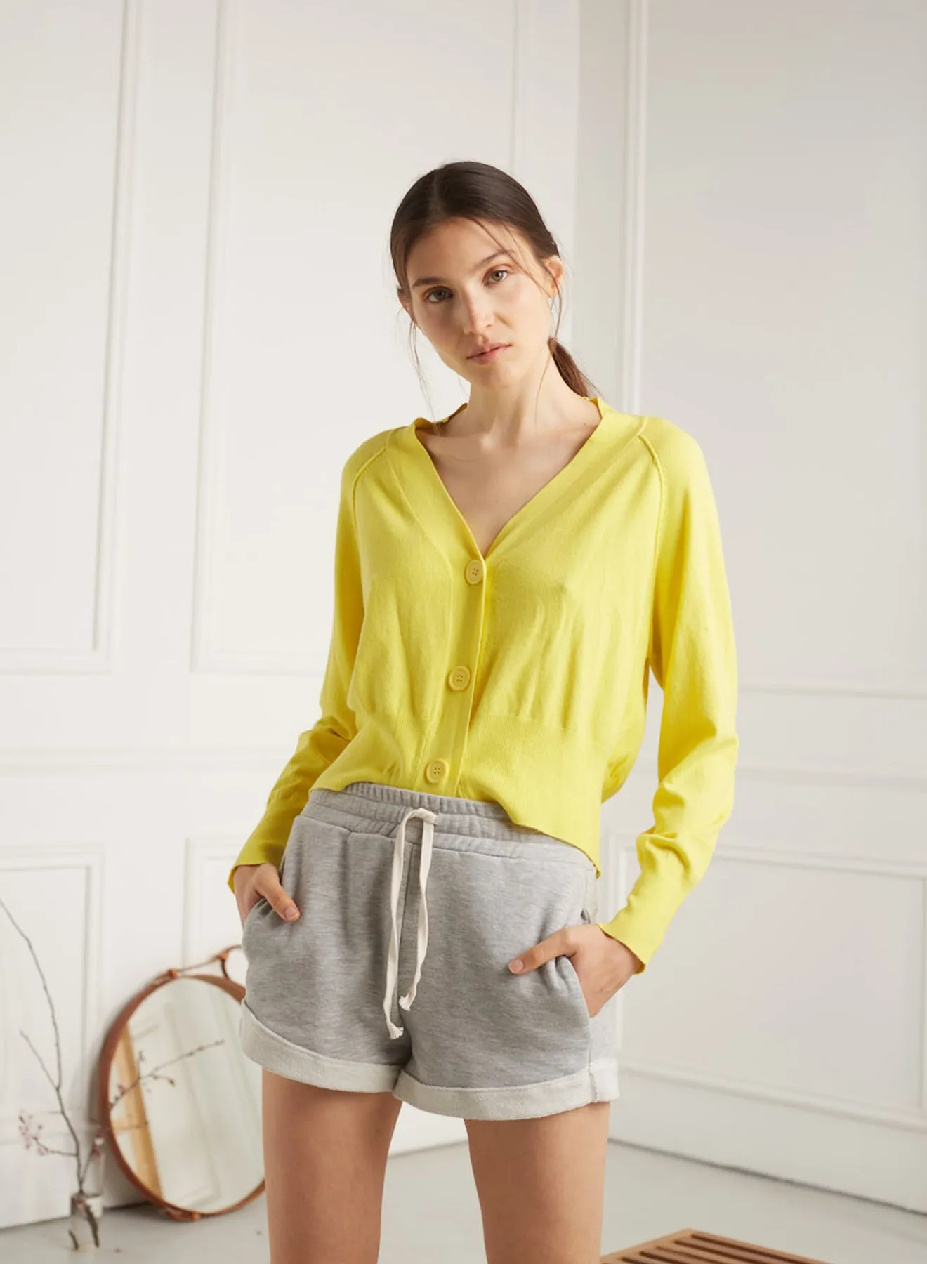 Yellow "Broke" Short Cardigan